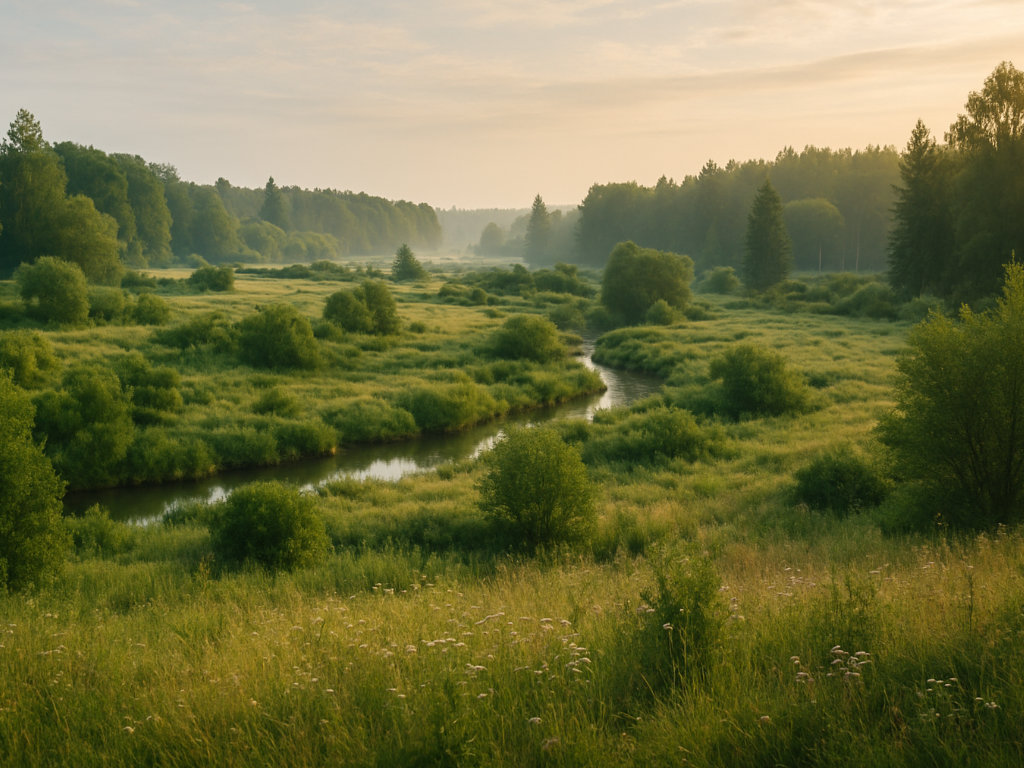 Rewilded landscape with mixed habitats and minimal human disturbance