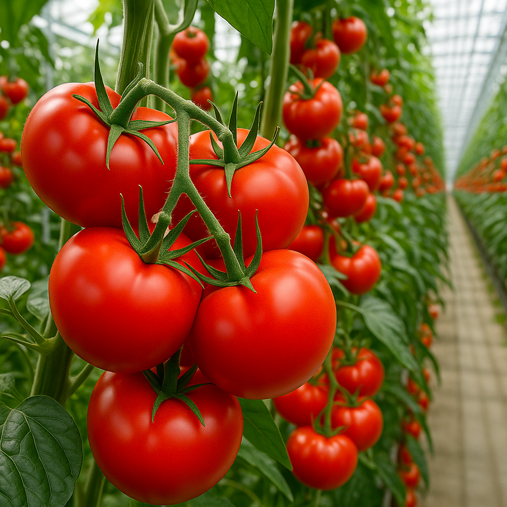 Close-up of fresh tomatoes grown indoors without pesticides