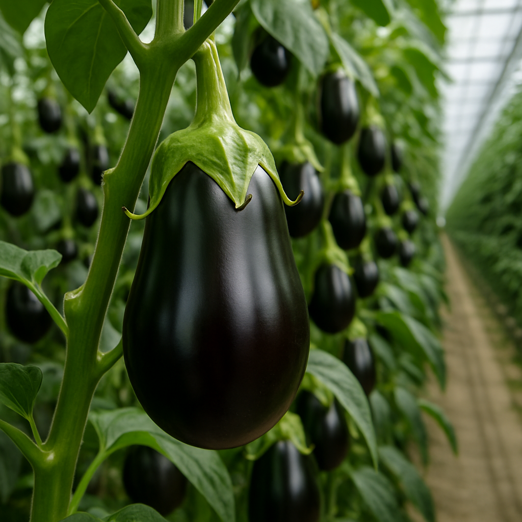 Aubergines grown in perfect environment for clean healthy produce