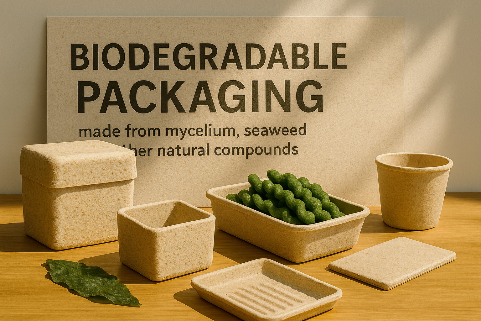 Biodegradable packaging made from natural materials like mushrooms and seaweed