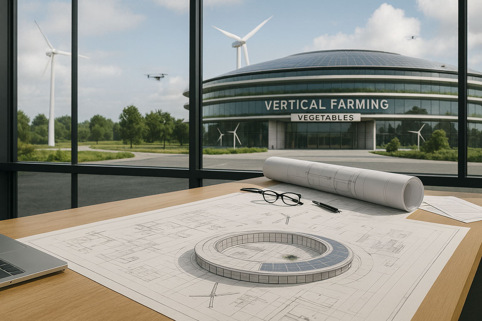 Architect visual plan of vertical farming building for HEADTURNED Foundation